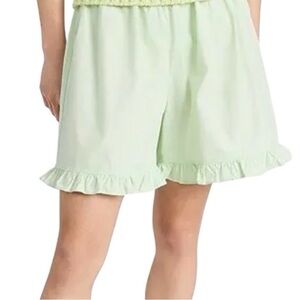 Allina Liu Cap Bloomer Light Green Ruffle Hem Shorts